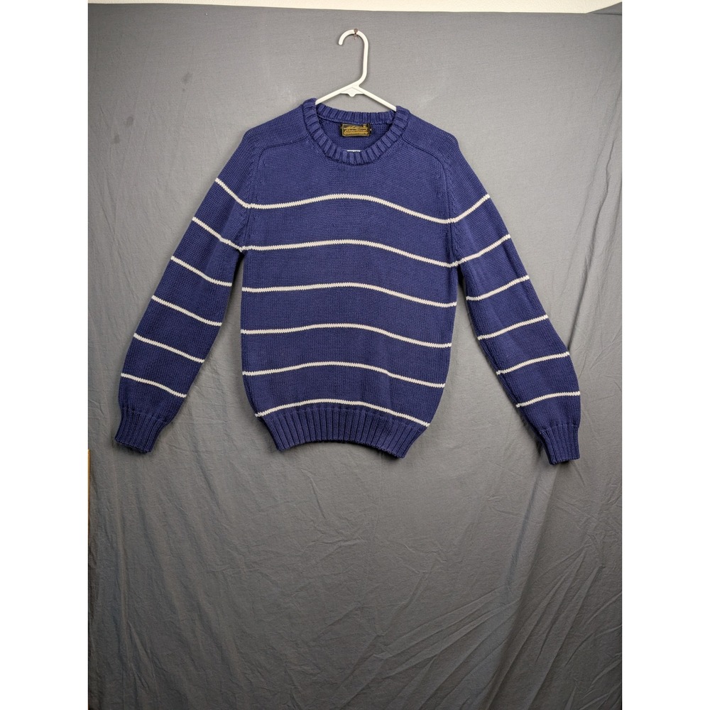 Eddie Bauer Mens Blue Striped Cotton Crewneck Sweater Size Small